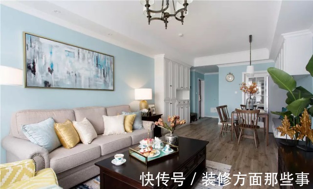 二居室|102平美式二居室,卧室蓝白配有一种清新浪漫的氛围