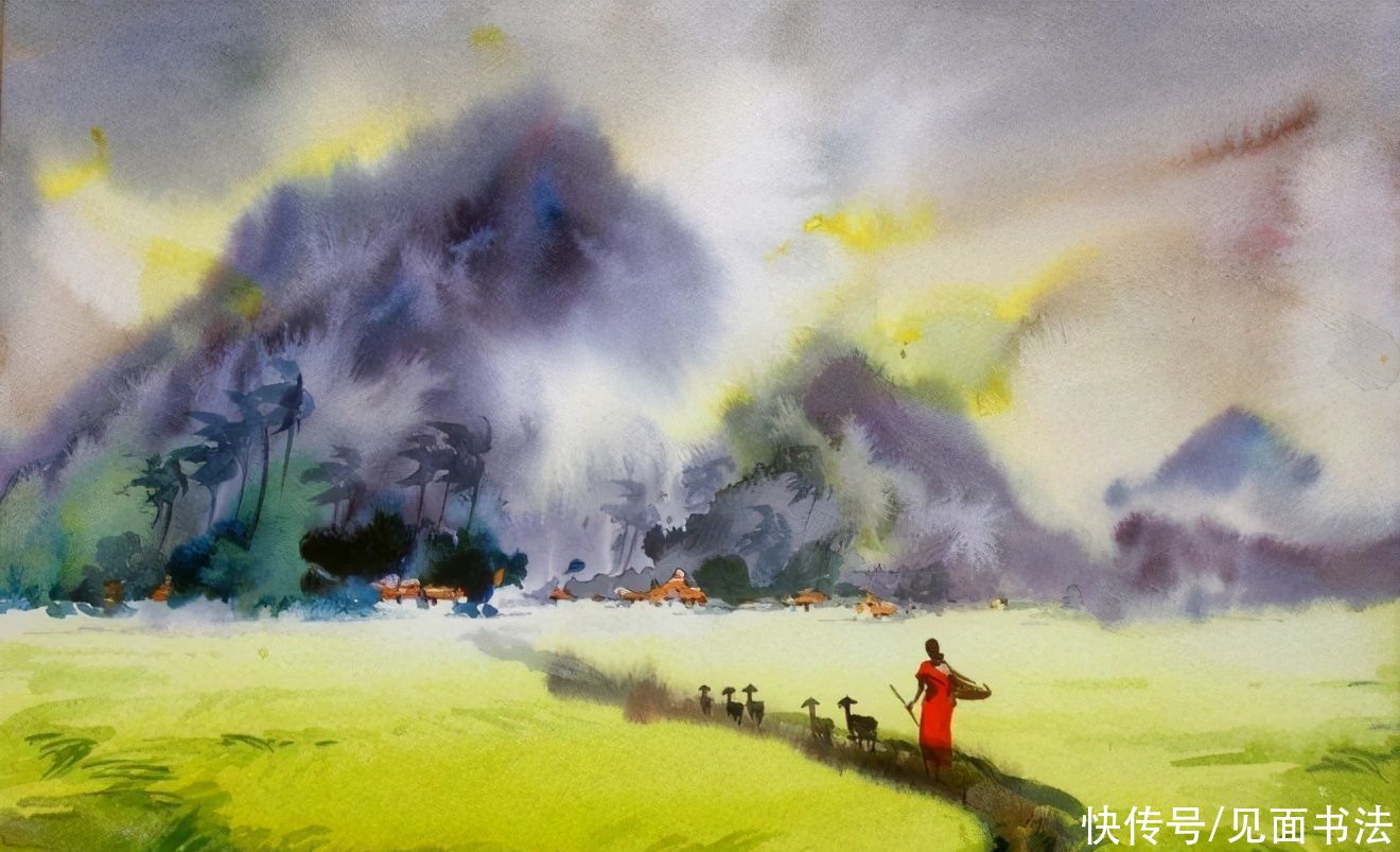  绘画|「愙斋书法」印度Elayaraja水彩绘画作品