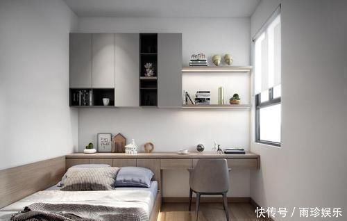 延伸|现在不流行床头柜了在床后打排柜子，向外延伸还能多做个书桌