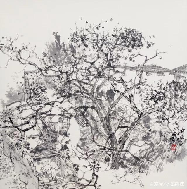 山水画家!最讲笔墨构造的山水画家|白云乡水墨写生