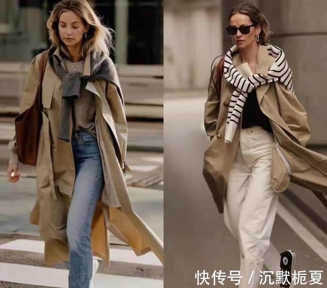 高跟鞋 “卡其色风衣”的高级穿搭，高级优雅又显气质，50岁照穿真洋气！