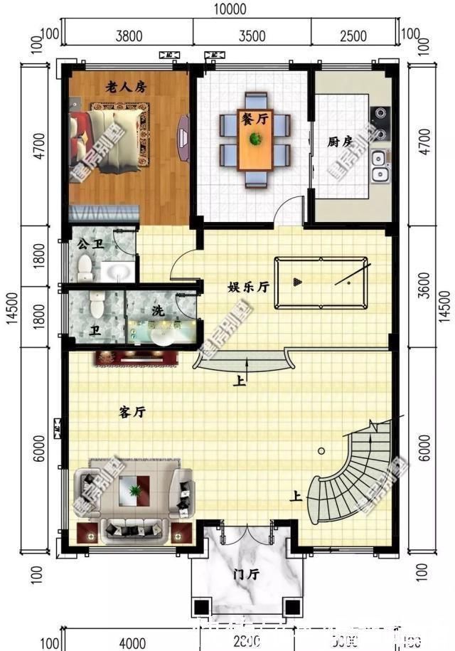 平面图|3栋面宽10米的自建房，都用到弧形楼梯，乡村生活也会让人羡慕