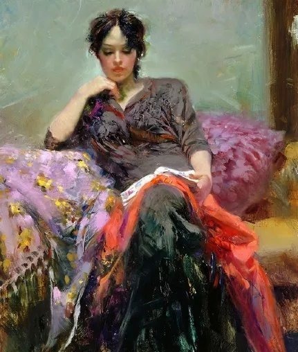 人物#皮诺德埃尼的油画人物，色彩斑斓，动静结合，光彩照人