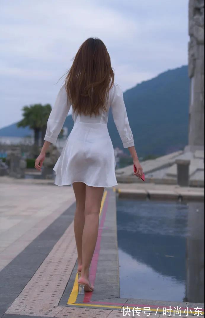 高跟|高跟衬衫连衣裙美女，身材苗条仙气十足
