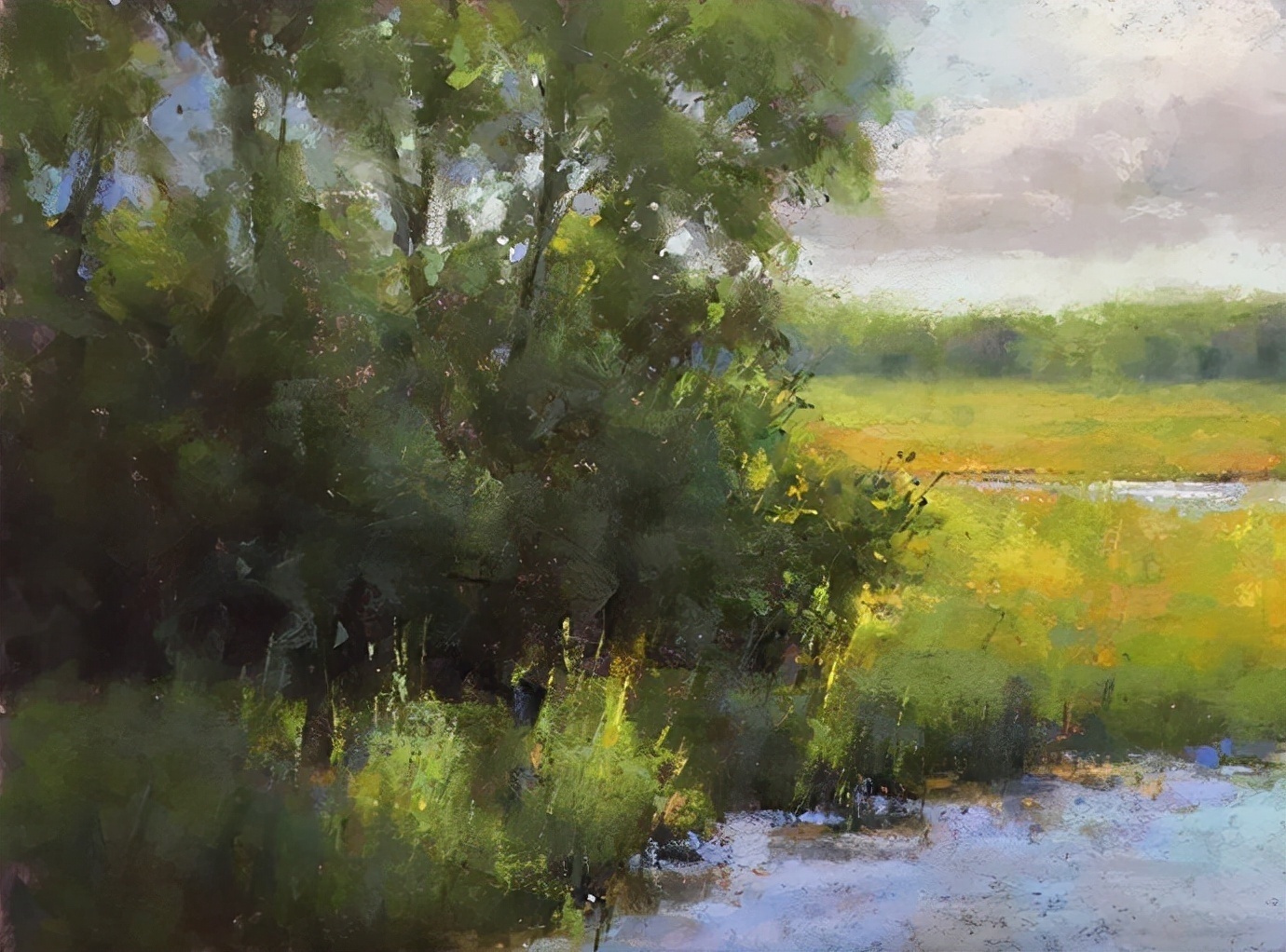 美国#美国艺术家阿奎尔柔和的风景油画,画里充满了阳光温馨美好