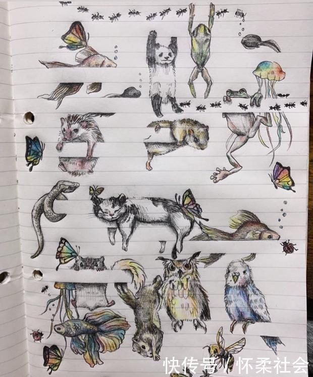 小兔兔#当本子遇到二次元插画师,爬上“栏杆”的小动物们实在太可爱了