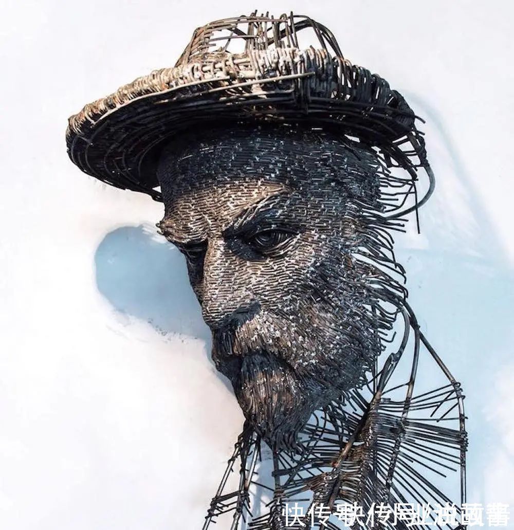 雕塑家#他用钢丝“画”出立体的人物肖像,看完作品后,让人赞叹不已