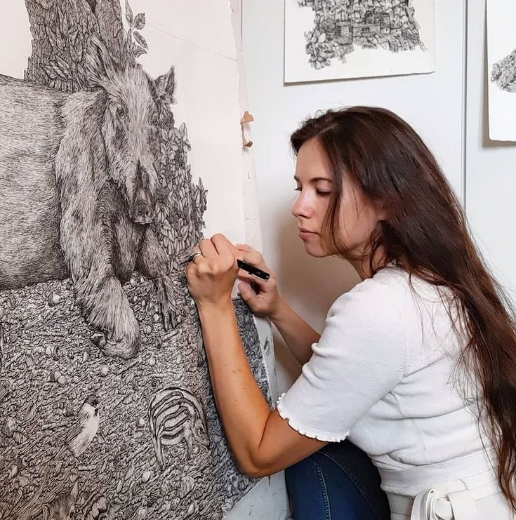 针管笔$全球最抠女画家,用针管笔惊艳世界,这细节和线条让人惊叹不已!