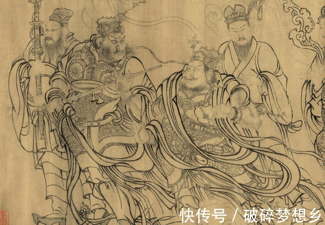 武宗元#满墙风动的众神,白描人物画范本——武宗元《朝元仙仗图》