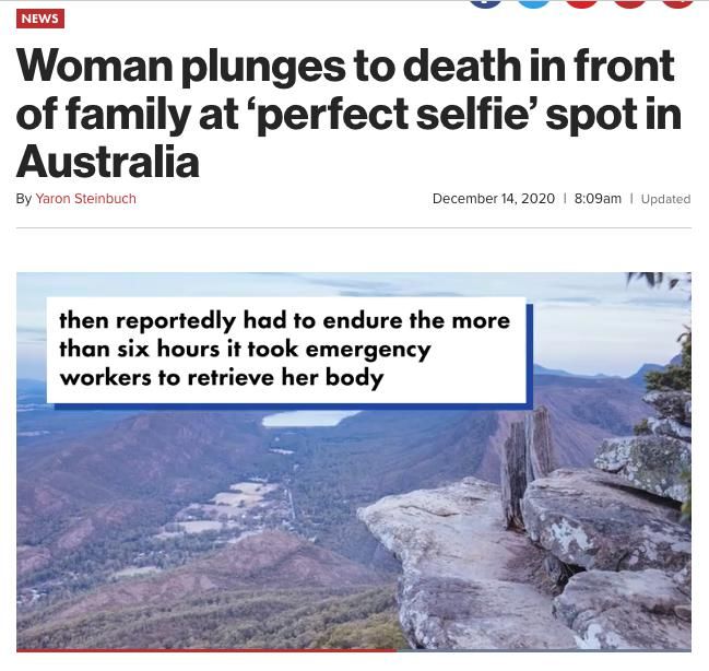 死亡角度，移民妈妈网红景点自拍，当着家人摔下80米悬崖惨死!