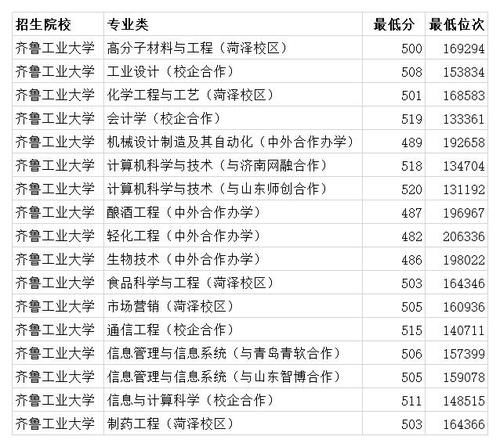 省内|齐鲁工业大学2020年省内各专业录取分数线 最低482分