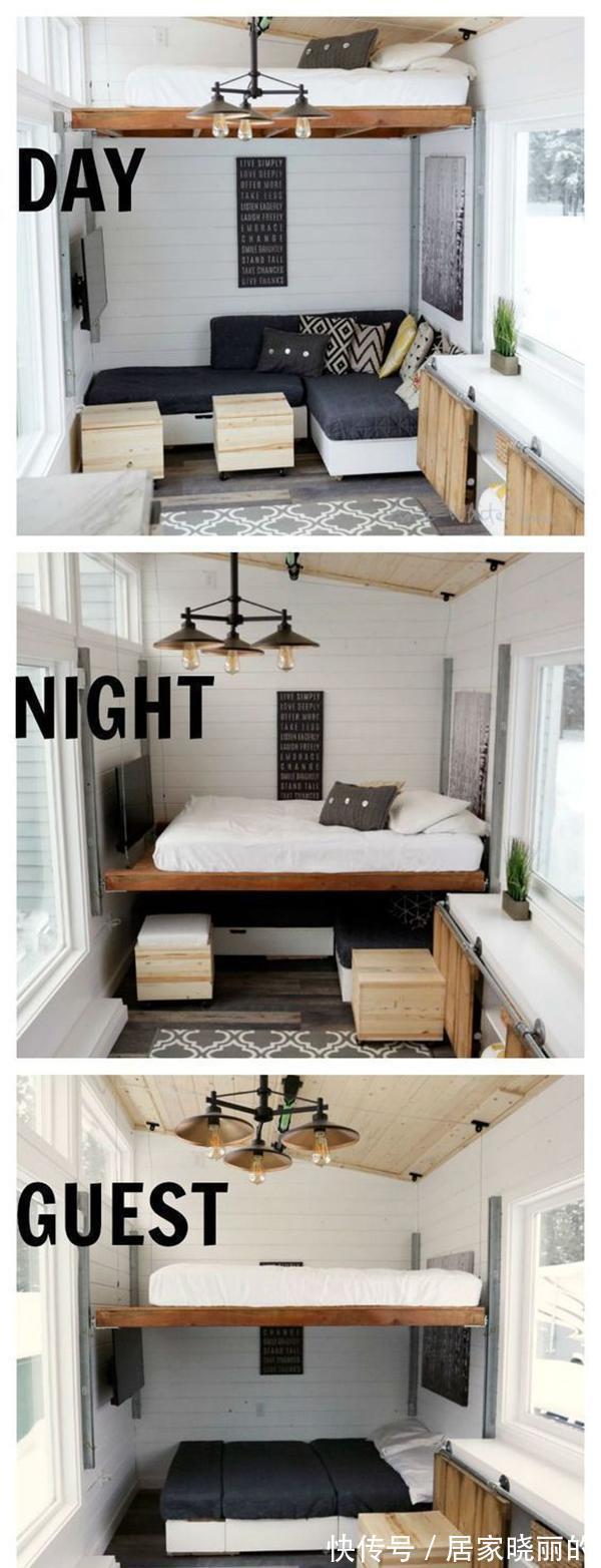 小户型|国外小户型都流行升降床,白天夜晚随意切换功能,一地还能两用!