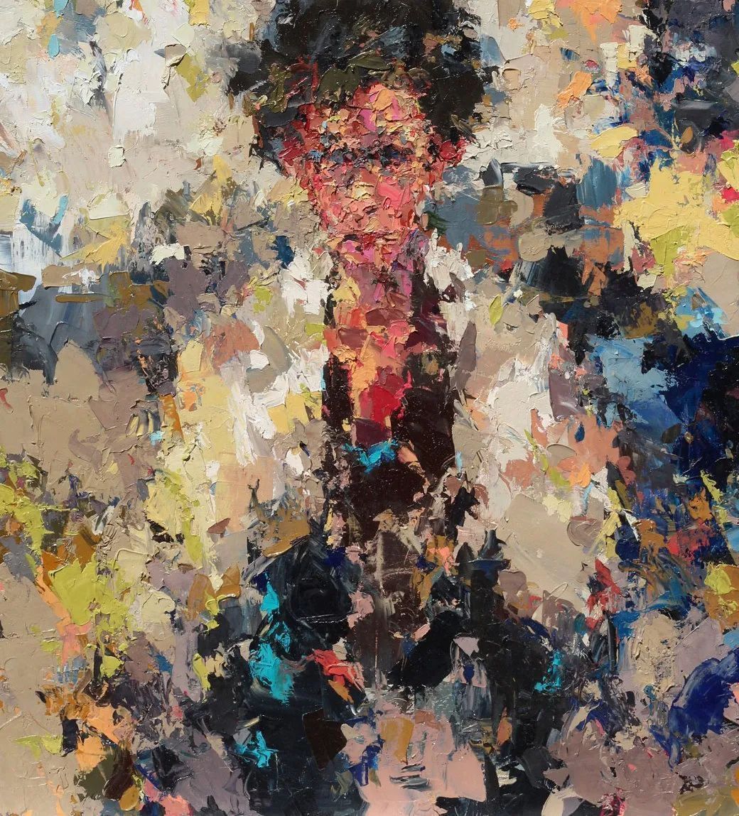 纹理!他将杂碎的色块,厚重的纹理,融于画中的人物