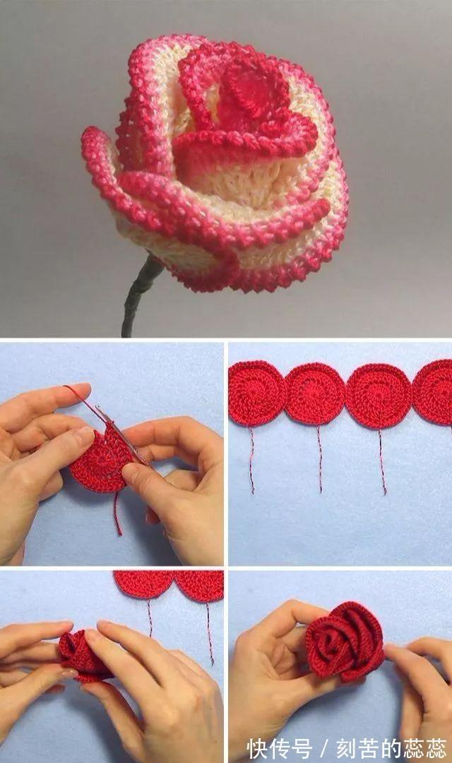 钩针玫瑰花,这么漂亮的花,都是一针一线钩出来的!附图解教程