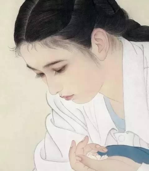 工笔画|国画:何家英画笔下的怜怜女儿态,不同寻常的美感!