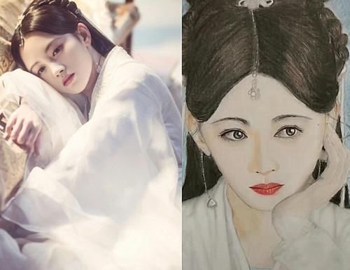 花千骨@当美术生爱上画明星,鞠婧祎的脸太搞笑,最后一张是绘画高手