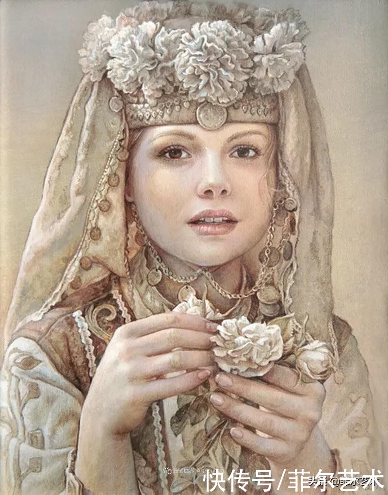 国立|女画家玛丽亚·伊利耶娃画笔下的美丽多彩的女性肖像和精美的花朵