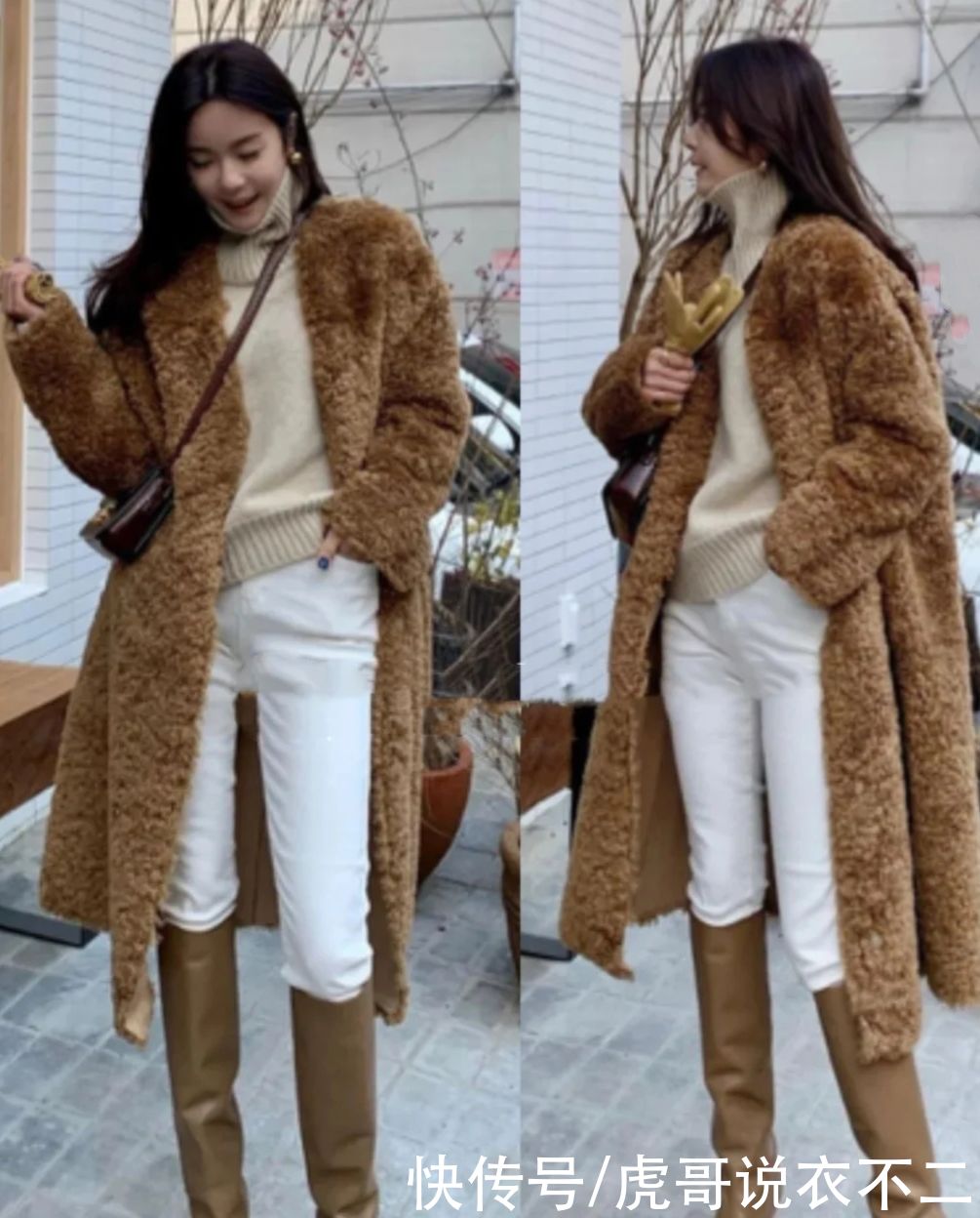 比小脚裤洒脱比阔腿裤显瘦，冬季喇叭裤被她“带火”了，真会穿