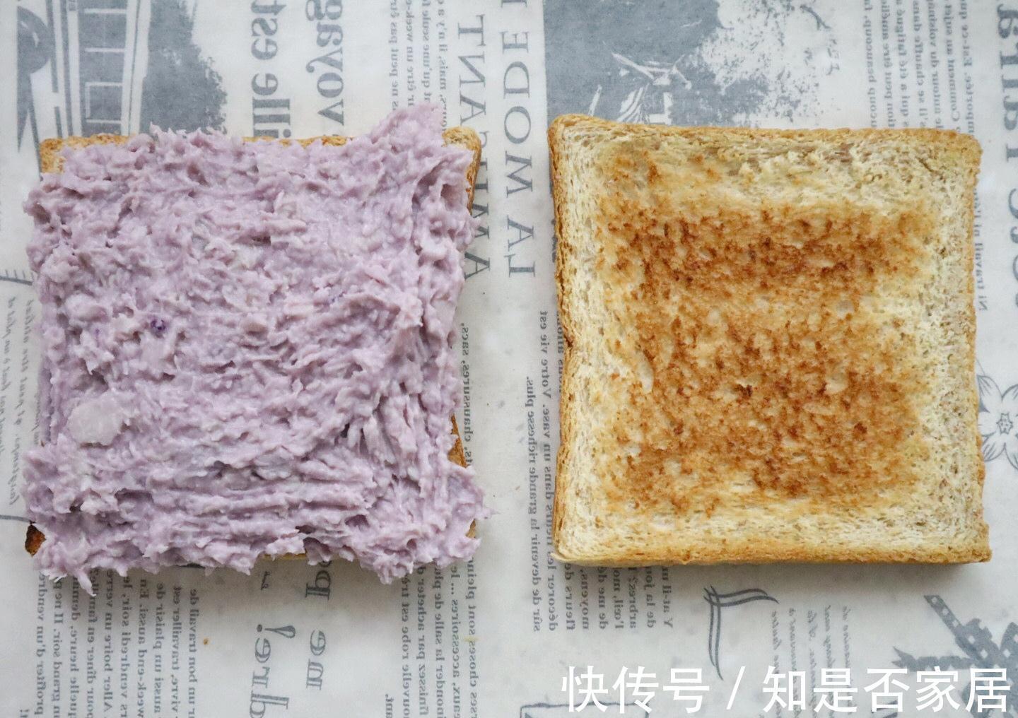 芋泥搭配着肉松,制作成三明治,口感丰富又健康