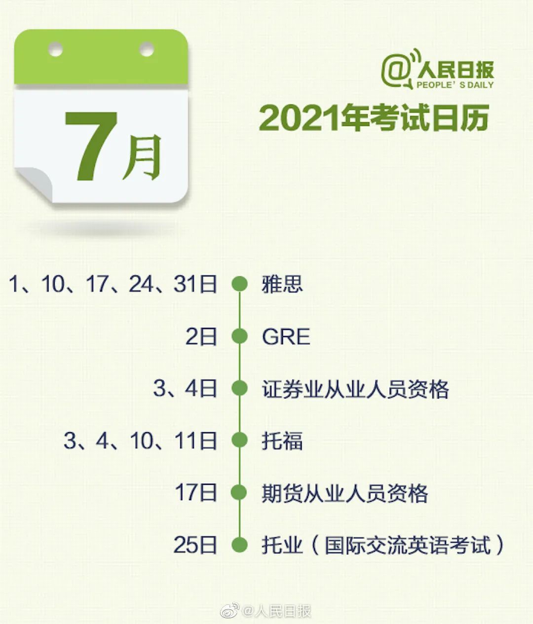 微分享：实用！转存这份2021考试日历