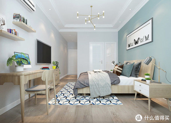 主卧室|187平米的北欧风，简单的线条造型、纯色的墙面、原木韵味有品位