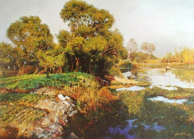 江南水乡#潘鸿海油画中的江南水乡,太有诗意了!