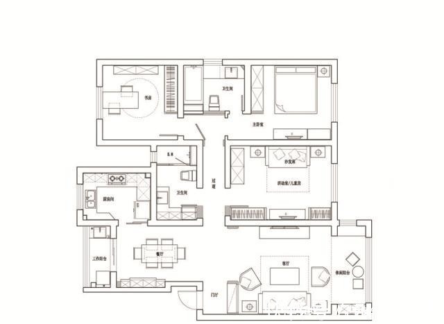 空间|140㎡美式风格三居室，玄关装了玻璃窗让家既美观又开阔！