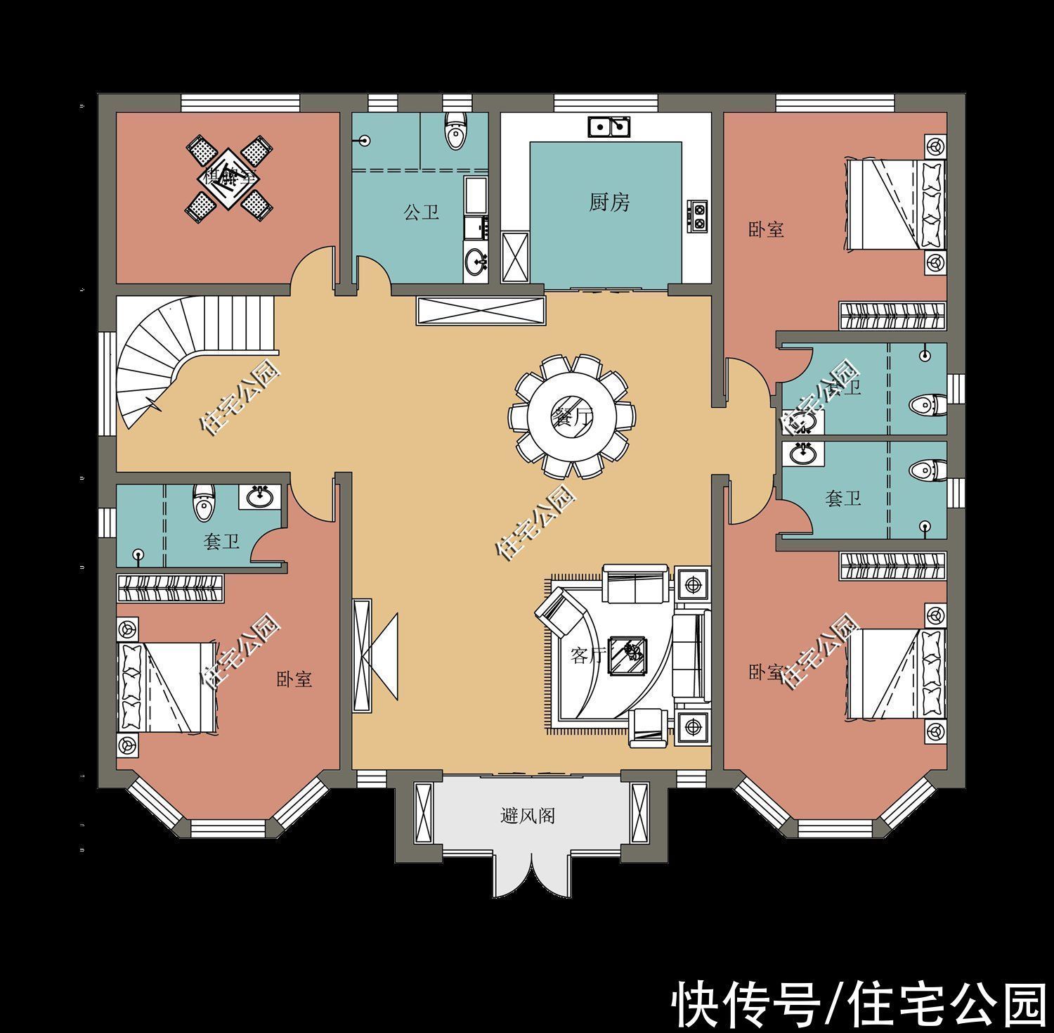 户型|15套挑空客厅户型，专为农村老百姓设计，2021年这样建房面子十足