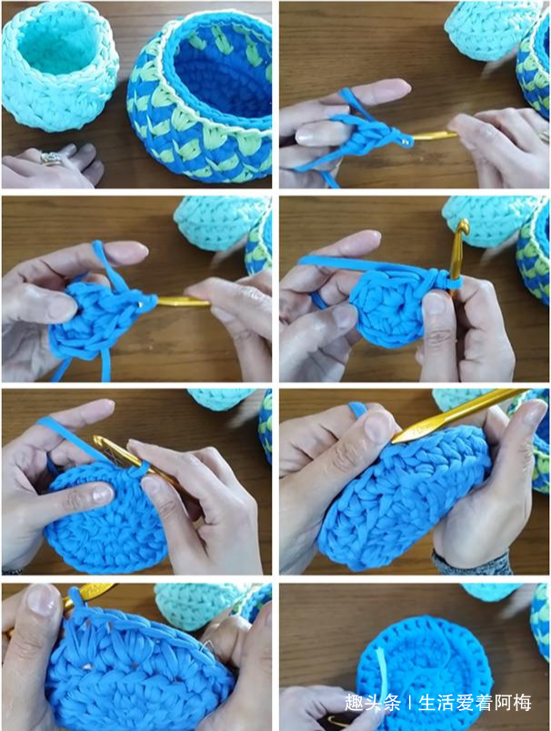 布条这样钩织,快速变收纳筐,放家里不好用吗DIY编织附教程