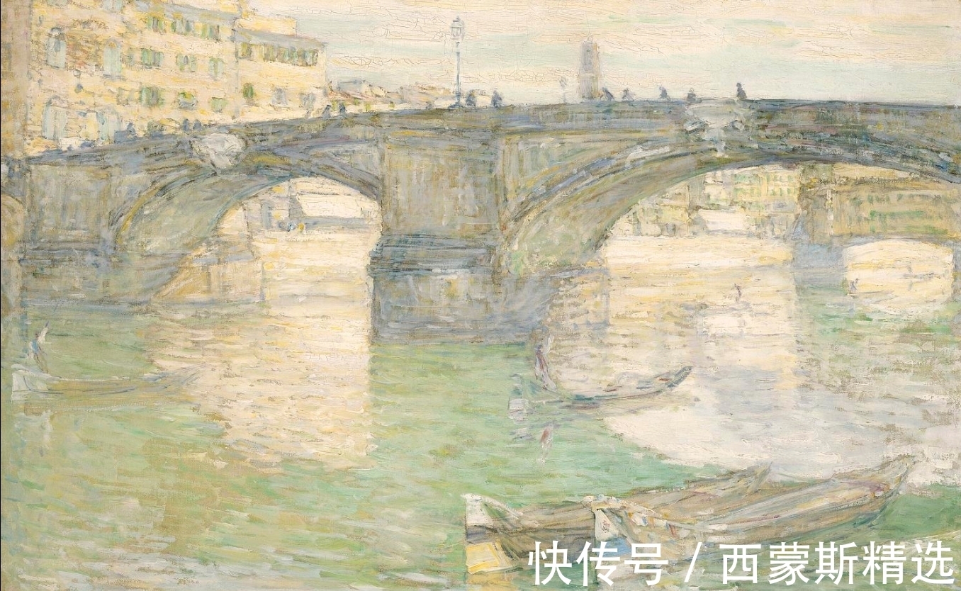 风景$他是美国著名印象派画家，他的风景油画笔触轻松，深得莫奈之法