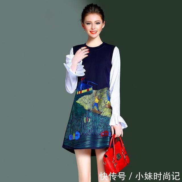 淑女 休闲女士风,美观优雅的海青蓝春装连衣裙,让你充满欧式浪漫情调