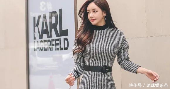 鉴赏|美女鉴赏:波普视觉条纹时髦白领针织裙