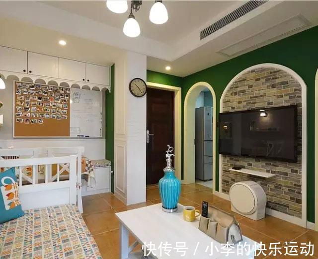 客餐厅|54平两室公寓,色彩搭配好大胆,餐厅的上下柜,好看又好用