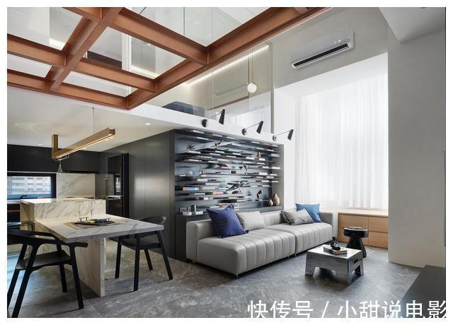 衣帽间|84㎡阳光loft,玫瑰金弧形旋梯、水平线性的灯光酒柜墙,超炫酷!