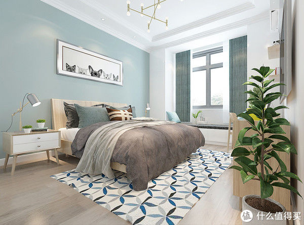 主卧室|187平米的北欧风，简单的线条造型、纯色的墙面、原木韵味有品位