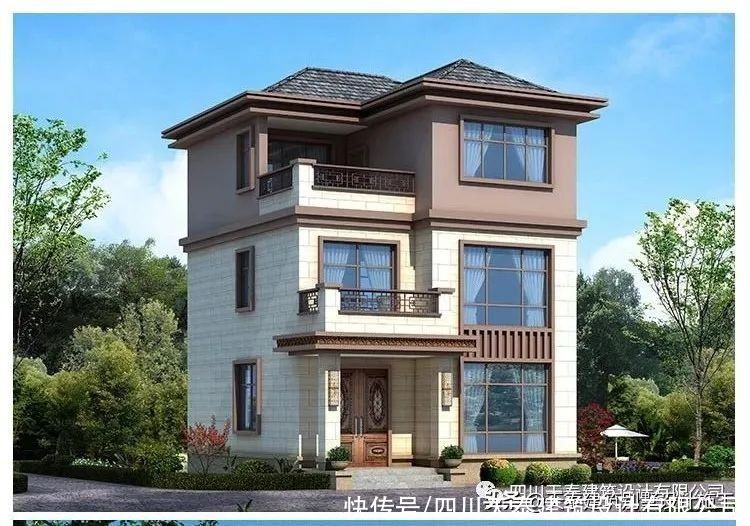 露台|四川自贡三层新中式风格别墅 小面宽设计 三层带大露台双拼别墅