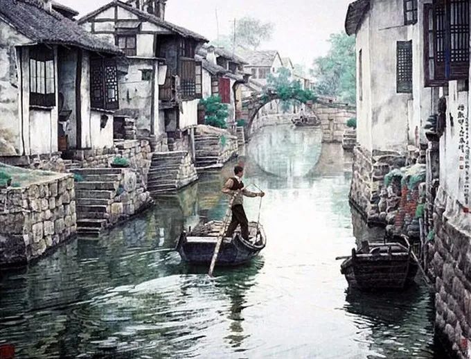贺天健&吕吉人笔下的水韵江南,美在意境!