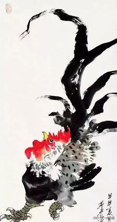 艺术家#这鸡，画得意趣横生，神韵独具，好神气