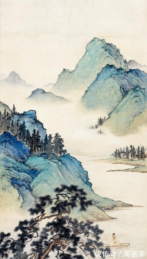 山水画|借古人技法,画今人审美,陈少梅绘《松溪泛舟》