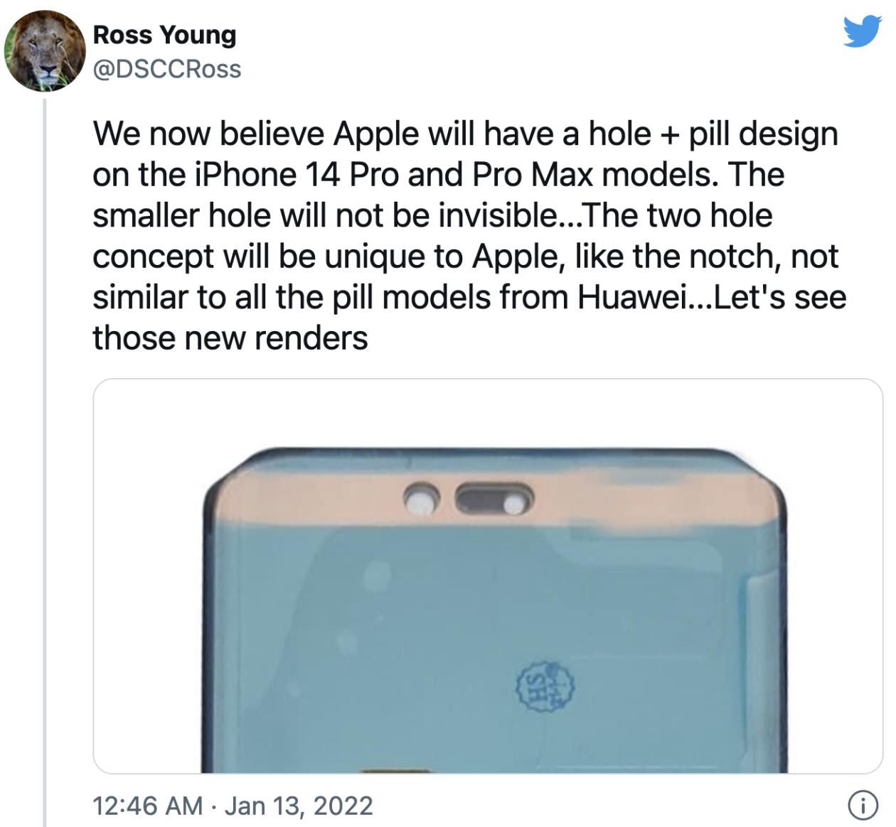 爆料显示iPhone 14 Pro前面板造型变为“感叹号”