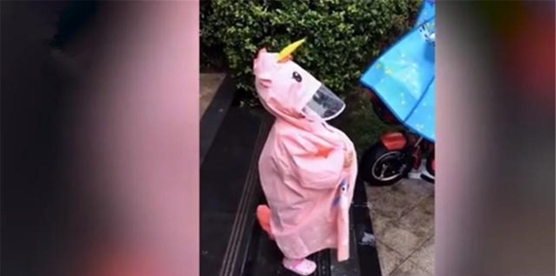 妈妈|妈妈提醒娃穿雨衣下台阶要提一下,随后萌娃的举动,让人笑翻了