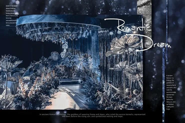 以星辰大海的元素为主题,营造出弥漫层次感的深邃蓝色系婚礼