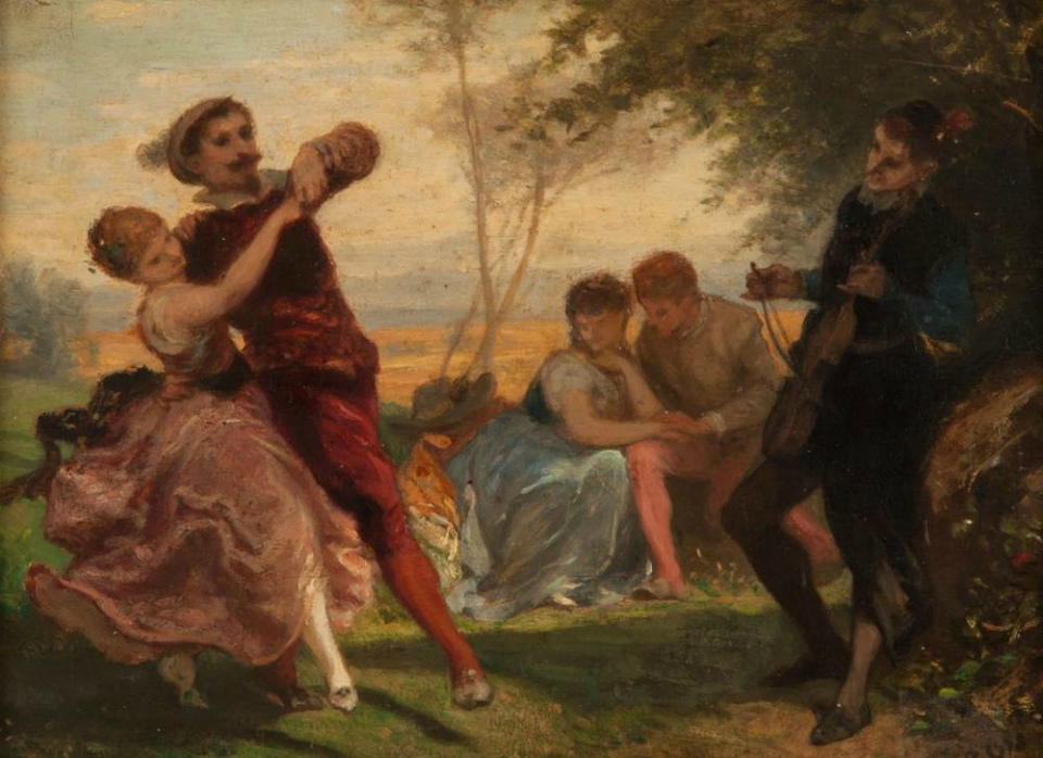 安托万!法国画家亨利·查尔斯·安托万·男爵嬉闹的生活人物油画