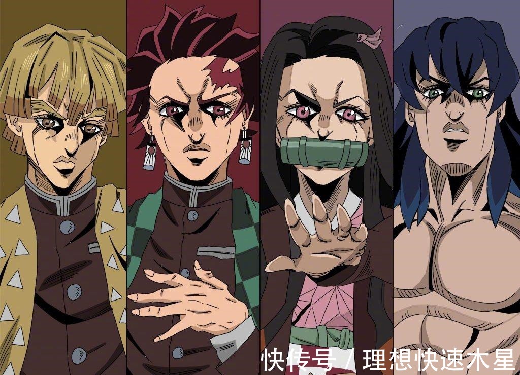三幻神|《鬼灭之刃》全员JOJO化,九柱这强悍的画风,十个无惨都打不过!