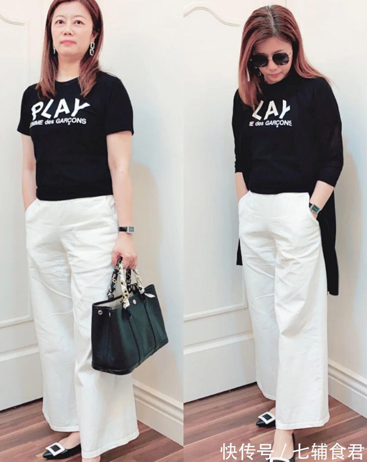 白裤子 这才是50岁微胖女人该有的打扮,白裤子“一衣多穿”,简约而高级