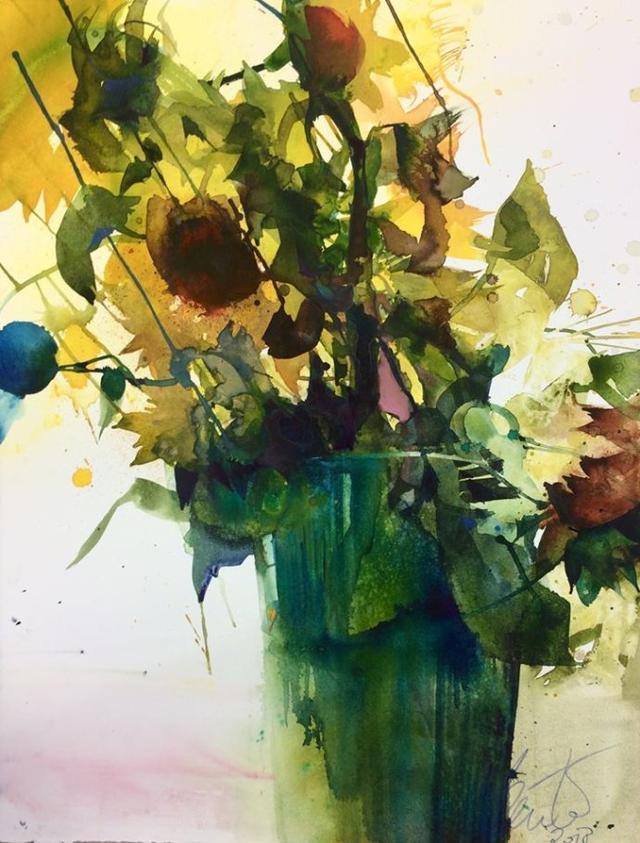 Elke&水彩画家Elke笔下的花花世界浓墨重彩之中隐去了繁花的具象(一)