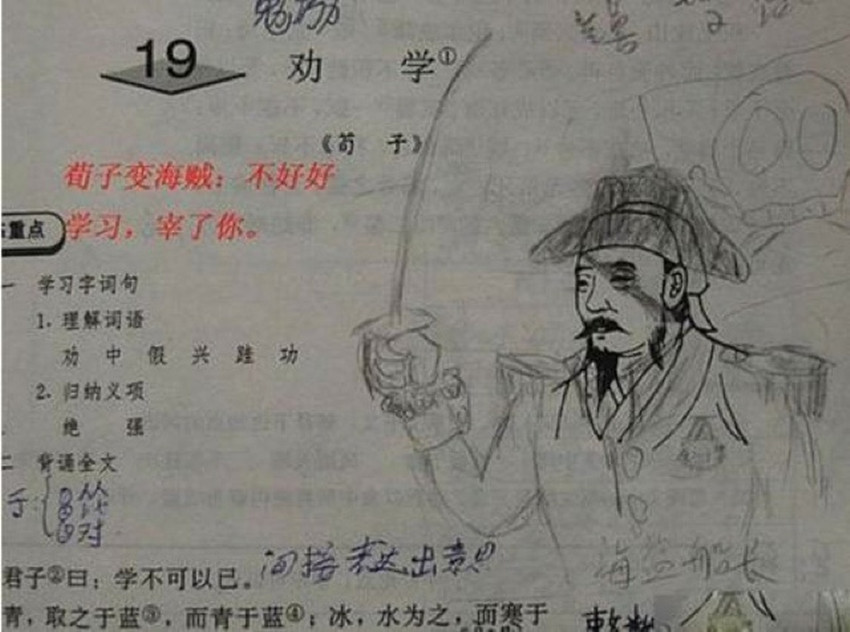 |熊孩子将课本上的历史人物画成搞笑涂鸦引热议,网友都气冒烟了