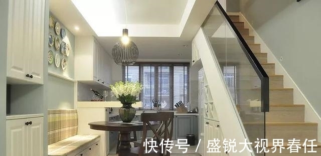蓝灰色|150㎡现代美式, 复式楼的过道, 利用得真巧!
