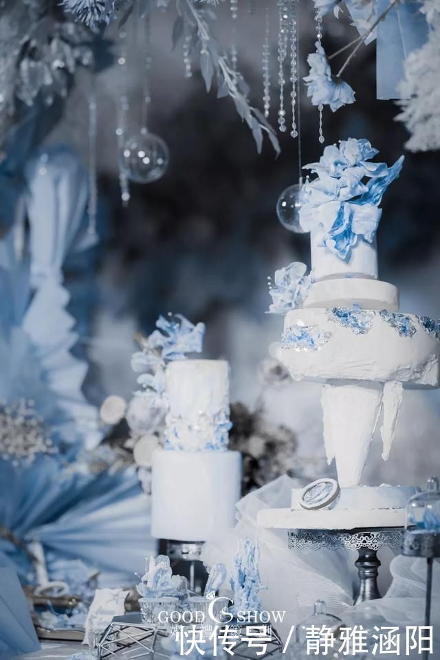 海洋风|梦幻美人鱼主题婚礼,雾霾蓝和白色的海洋风现场