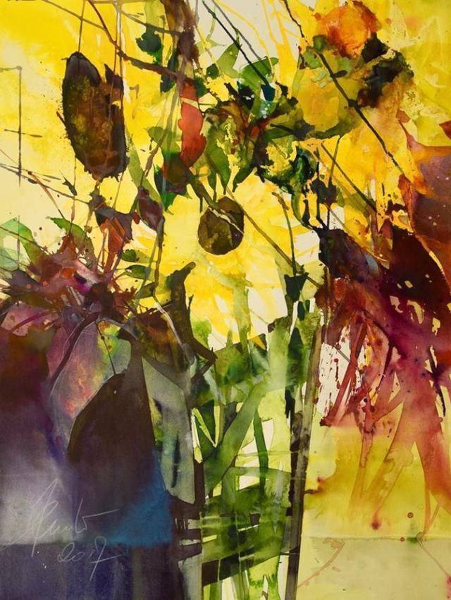 Elke&水彩画家Elke笔下的花花世界浓墨重彩之中隐去了繁花的具象(一)